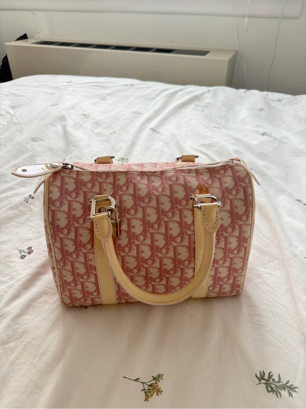 Dior Pink Monogram Canvas Satchel with Cream Trim
